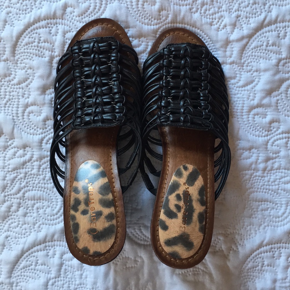 Brown and Black strappy wedge heels